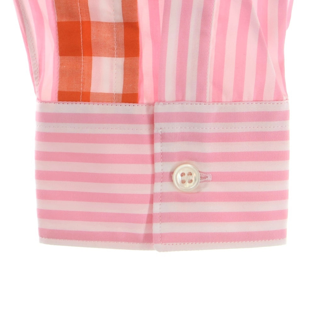 COMME des GARCONS SHIRT(コムデギャルソンシャツ) ストライプ ギンガムチェック切り替え ロングスリーブ コットンシャツ ピンク/ホワイト FO-B022