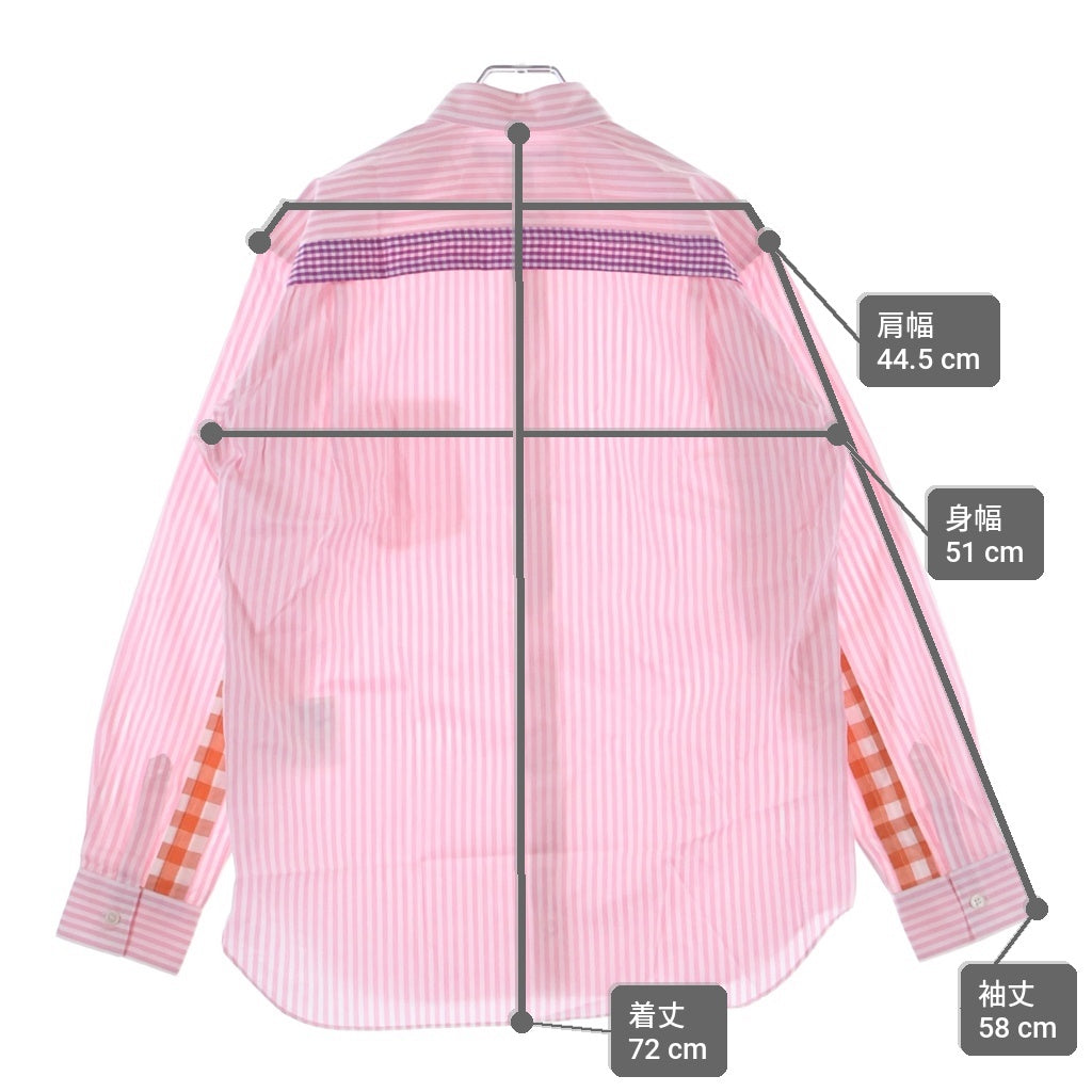 COMME des GARCONS SHIRT(コムデギャルソンシャツ) ストライプ ギンガムチェック切り替え ロングスリーブ コットンシャツ ピンク/ホワイト FO-B022