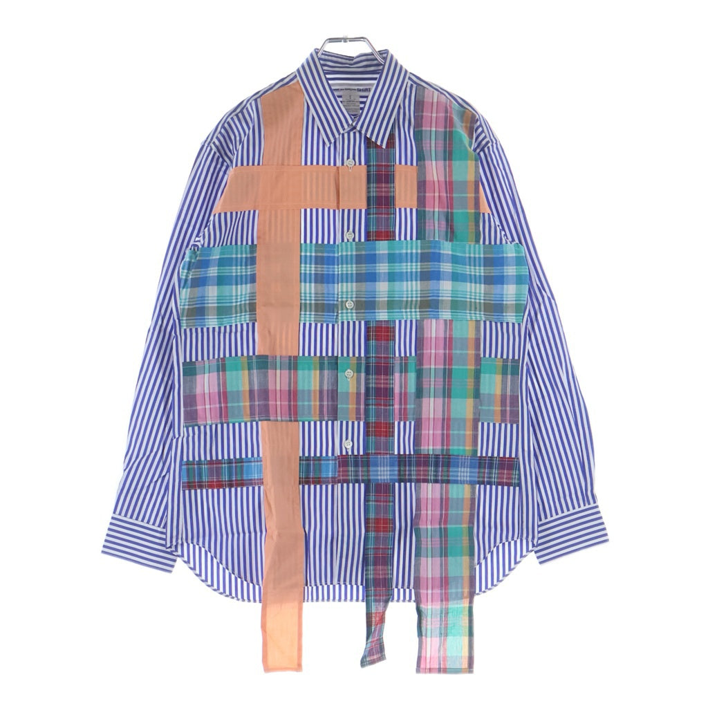 COMME des GARCONS SHIRT(コムデギャルソンシャツ) ストライプ ドッキングデザイン コットン 長袖シャツ マルチカラー FO-B002
