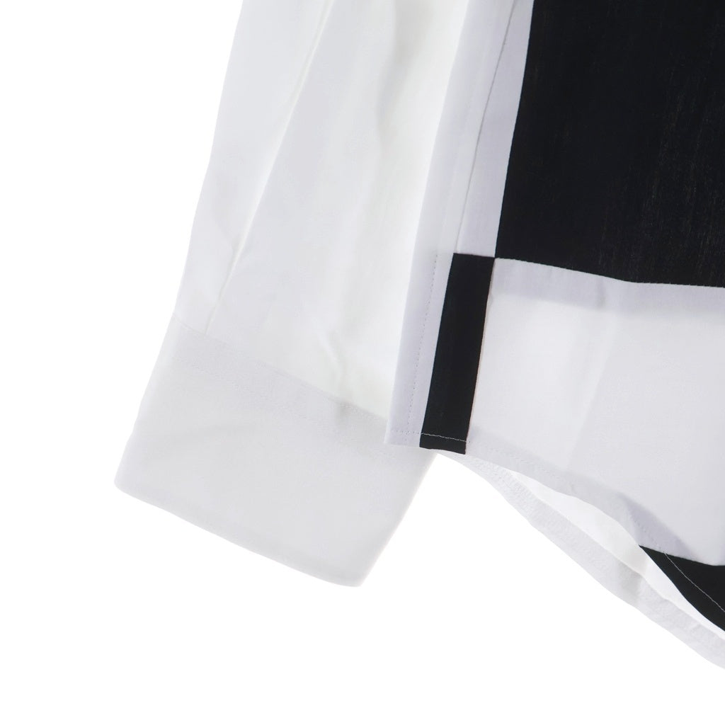 COMME des GARCONS COMME des GARCONS(コムデギャルソンコムデギャルソン) 25SS AD2024 フロントスクエアチェック柄 丸襟 長袖コットンシャツ ブラック/ホワイト RO-B007 レディース