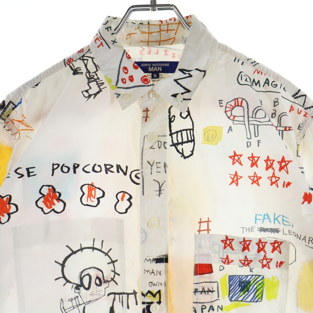 JUNYA WATANABE COMME des GARCONS(ジュンヤワタナベ コムデギャルソン) 23SS AD2022 ×JEAN-MICHEL BASQUIAT ジャンミシェルバスキア イラスト総柄 半袖コットンシャツ ホワイト WK-B025
