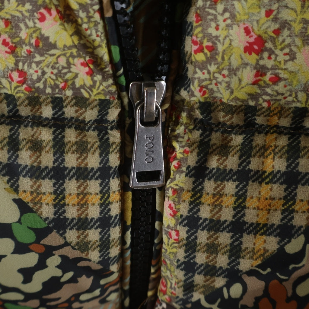 POLO RALPH LAUREN(ポロラルフローレン) パッチワーク柄 フーデッドダウンジャケット レディース ブラウン