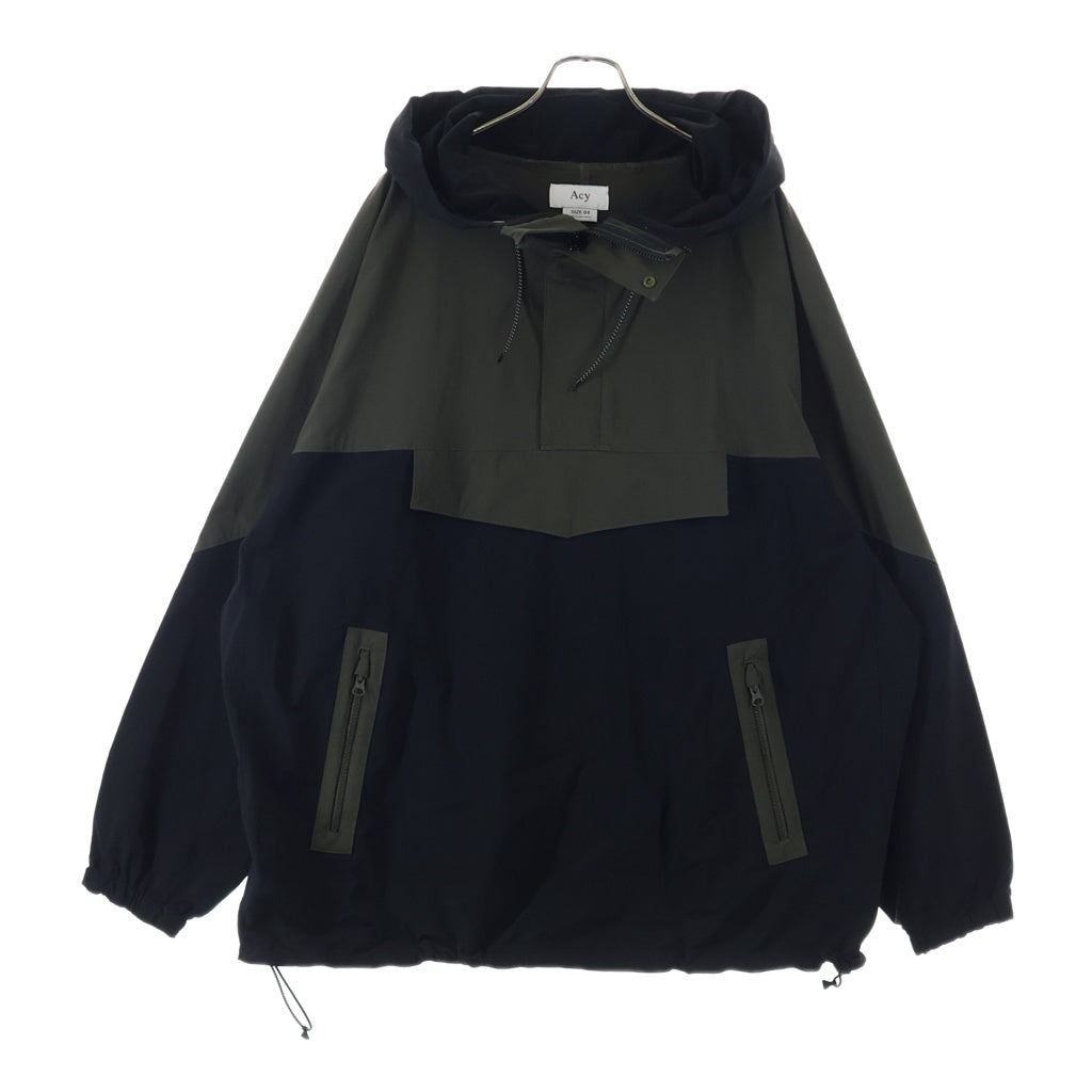 NO BRAND(ノーブランド) ACY エイシー 23AW NYLON ANORAK ナイロンアノラック プルオーバーフーデッドジャケット カーキ/ブラック ACY-23AW-002