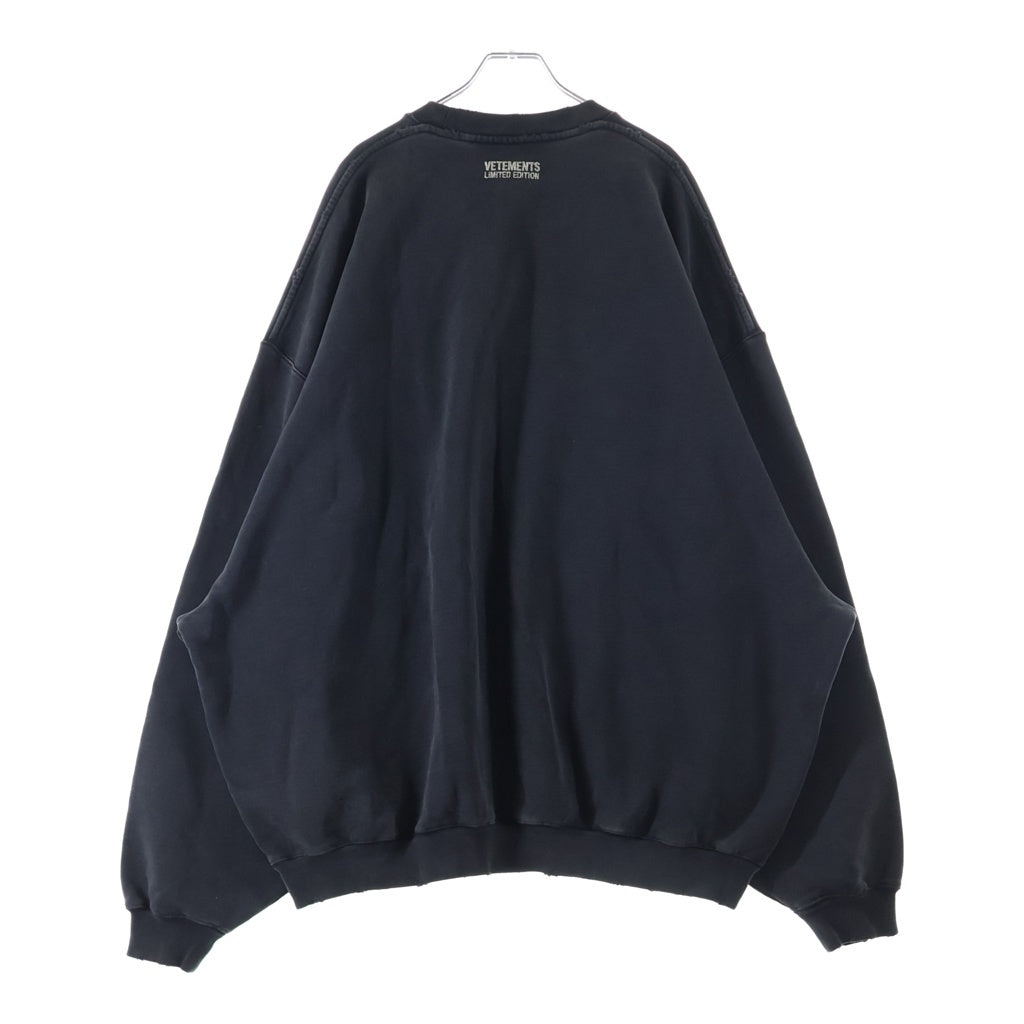 VETEMENTS(ヴェトモン) 23AW LOGO EMBROIDARY SWEATSHIRT フロントロゴ刺繍 オーバーサイズ クルーネックスウェットトレーナー ブラック UE54CW120B