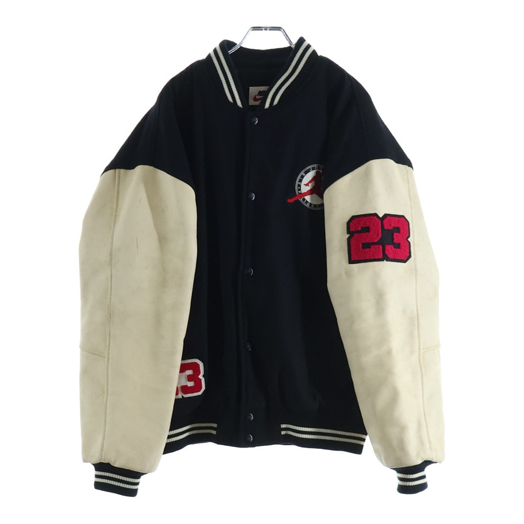 NIKE(ナイキ) 90s AIR JORDAN VARSITY JACKET エア ジョーダン ワッペン 袖レザー バーシティ ジャケット スタジャン ブラック/ベージュ