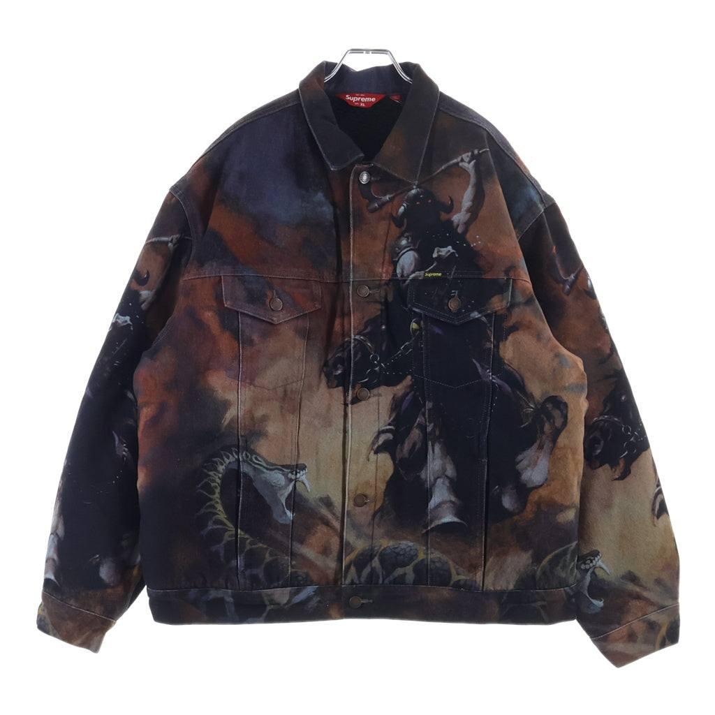 SUPREME(シュプリーム) 24AW Frank Frazetta Faux Shearling Lined Jacket フランクフラゼッタ フェイクシアリング 裏地ボア トラッカージャケット パープル/レッド