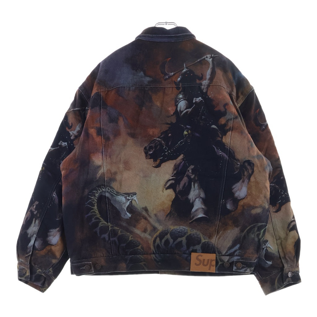 SUPREME(シュプリーム) 24AW Frank Frazetta Faux Shearling Lined Jacket フランクフラゼッタ フェイクシアリング 裏地ボア トラッカージャケット パープル/レッド