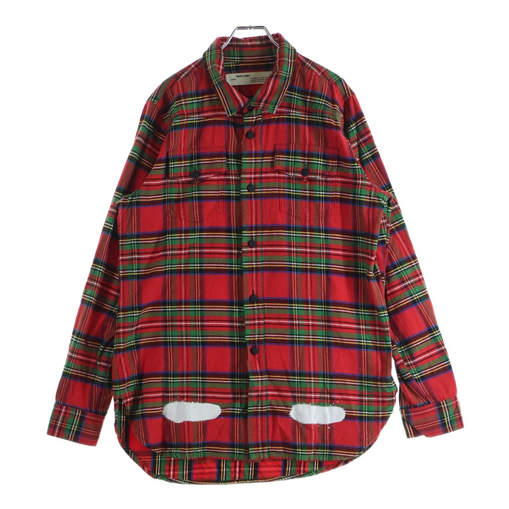 OFF-WHITE(オフホワイト) 17SS DIAG SPRAY CHECK SHIRT ダイアグナル スプレープリント チェック 長袖シャツ レッド