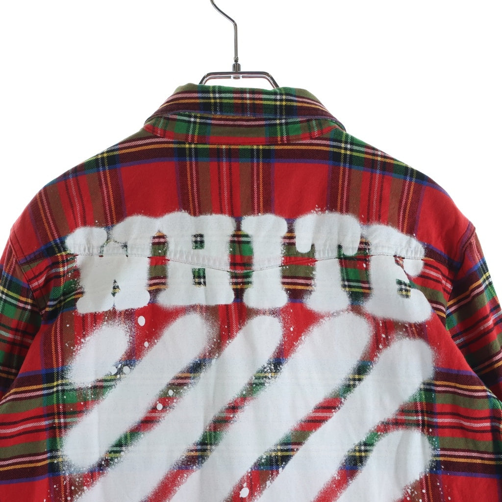 OFF-WHITE(オフホワイト) 17SS DIAG SPRAY CHECK SHIRT ダイアグナル スプレープリント チェック 長袖シャツ レッド