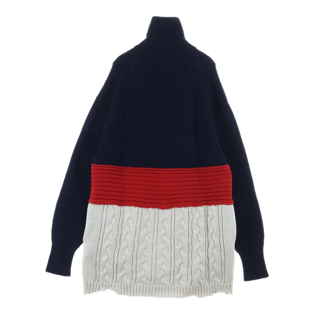 BALENCIAGA(バレンシアガ) 18AW オーバーサイズ ハーフジップ ハイネック ウールニットセーター ネイビー/レッド/ホワイト 555959 T1523