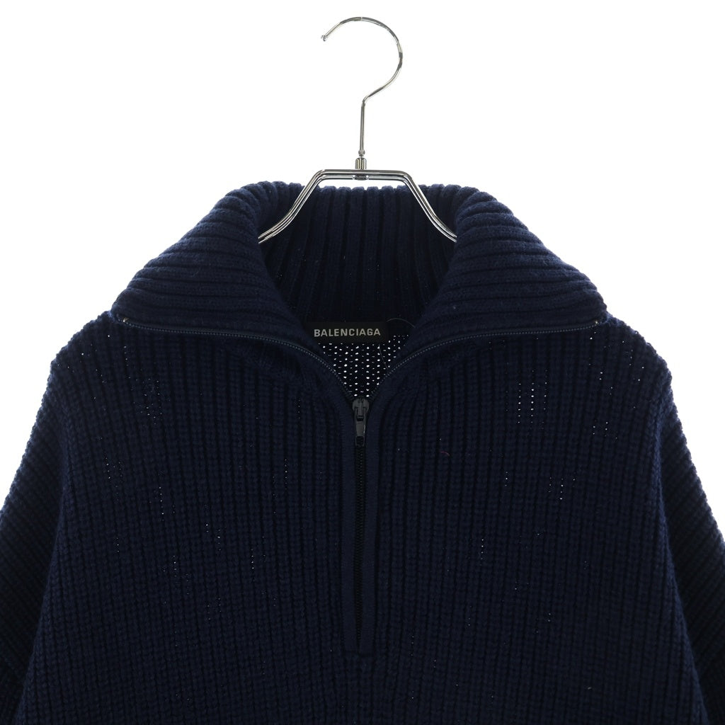BALENCIAGA(バレンシアガ) 18AW オーバーサイズ ハーフジップ ハイネック ウールニットセーター ネイビー/レッド/ホワイト 555959 T1523