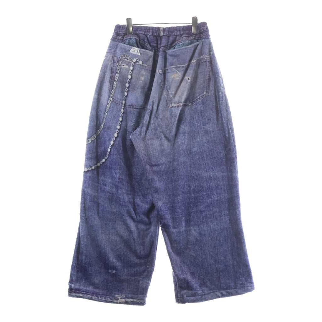 TALKING ABOUT THE ABSTRACTION(トーキング アバウト ザ アブストラクション) 25AW FLEECE DENIM PRINT WIDE PANTS フリース デニム プリント ワイド ポリエステルパンツ ブルー 2526AW-PT-005