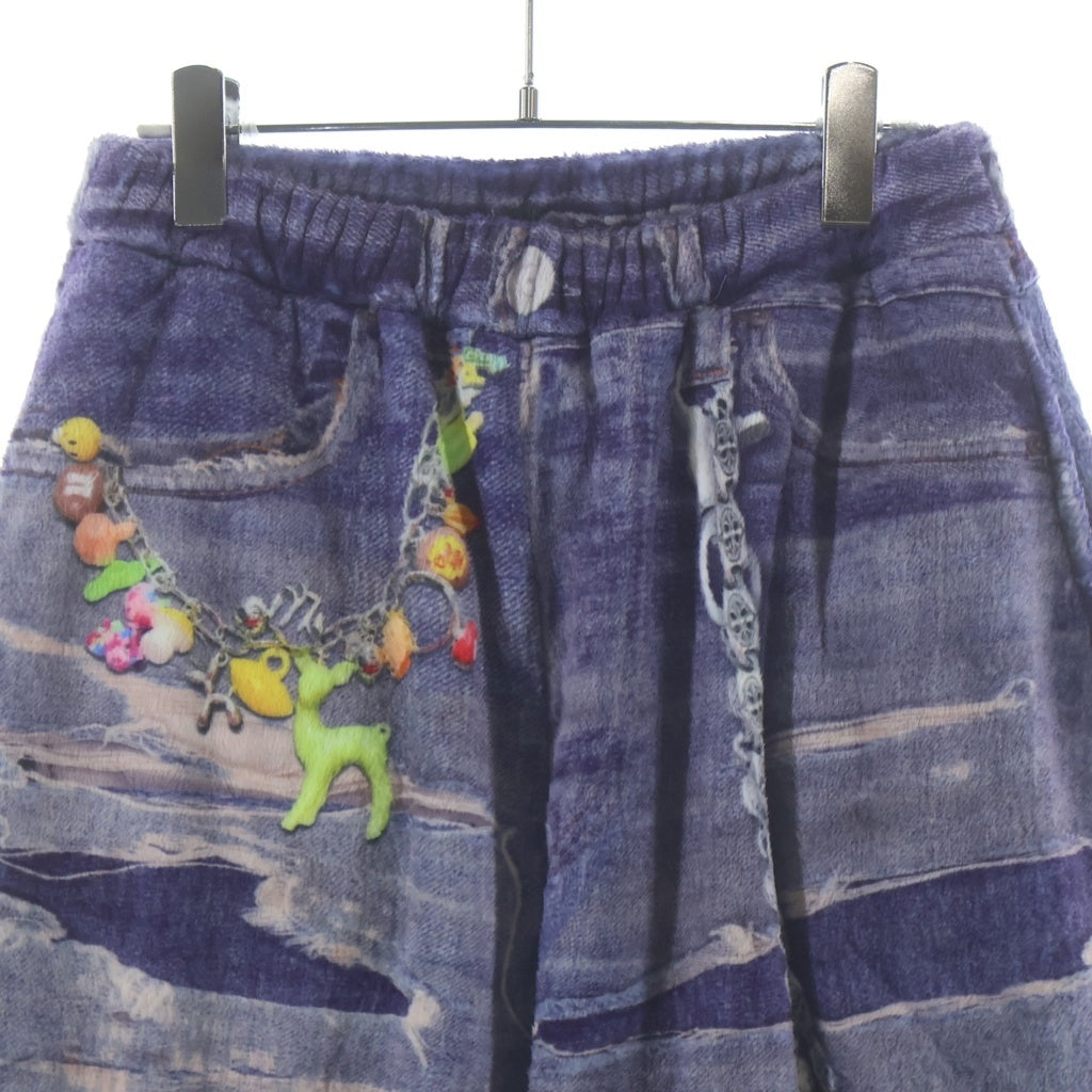 TALKING ABOUT THE ABSTRACTION(トーキング アバウト ザ アブストラクション) 25AW FLEECE DENIM PRINT WIDE PANTS フリース デニム プリント ワイド ポリエステルパンツ ブルー 2526AW-PT-005