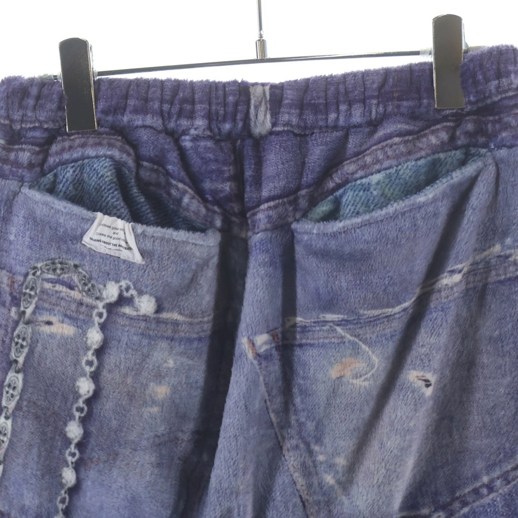 TALKING ABOUT THE ABSTRACTION(トーキング アバウト ザ アブストラクション) 25AW FLEECE DENIM PRINT WIDE PANTS フリース デニム プリント ワイド ポリエステルパンツ ブルー 2526AW-PT-005
