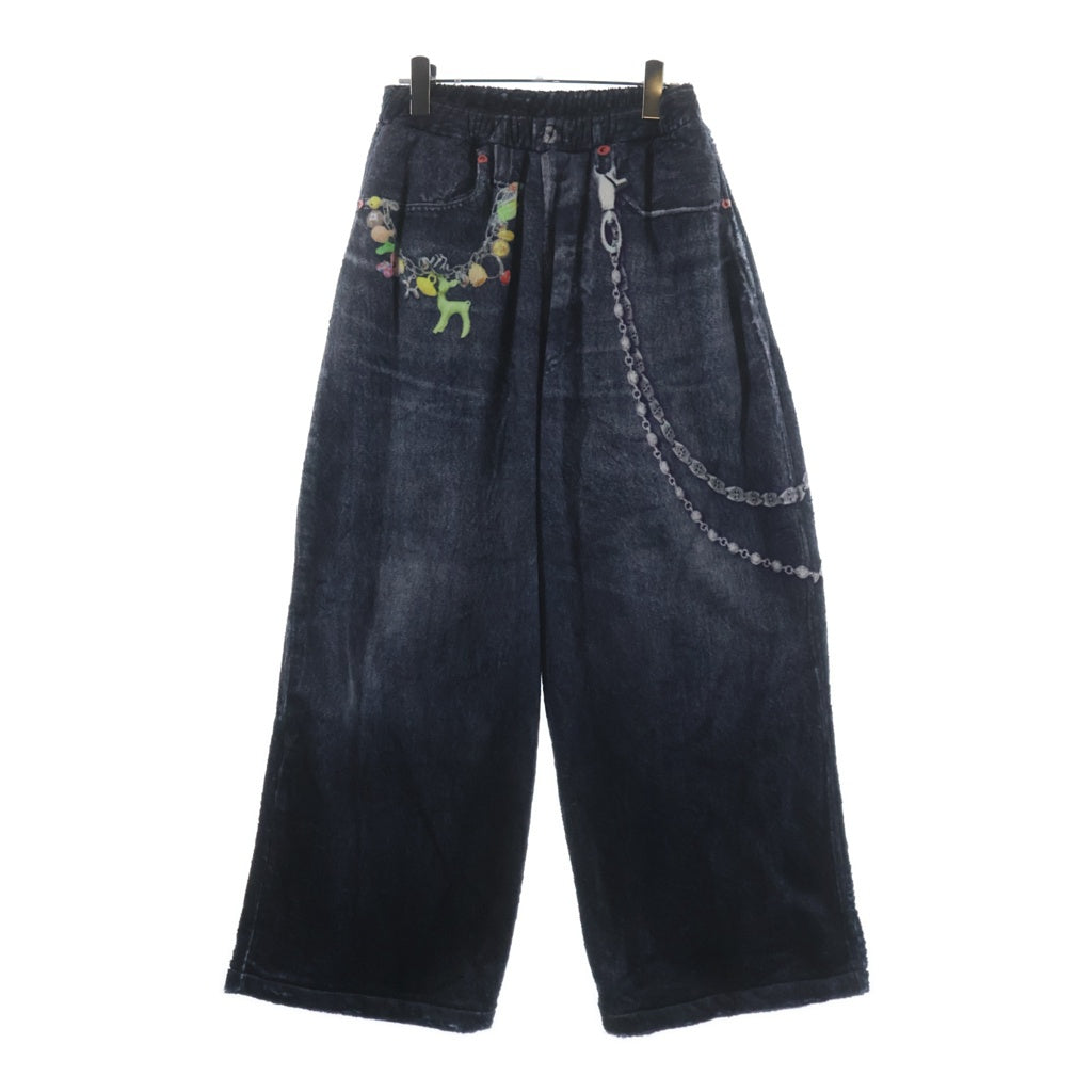 TALKING ABOUT THE ABSTRACTION(トーキング アバウト ザ アブストラクション) 25AW FLEECE DENIM PRINT WIDE PANTS フリース デニム プリント ワイド ポリエステルパンツ ブラック 2526AW-PT-005