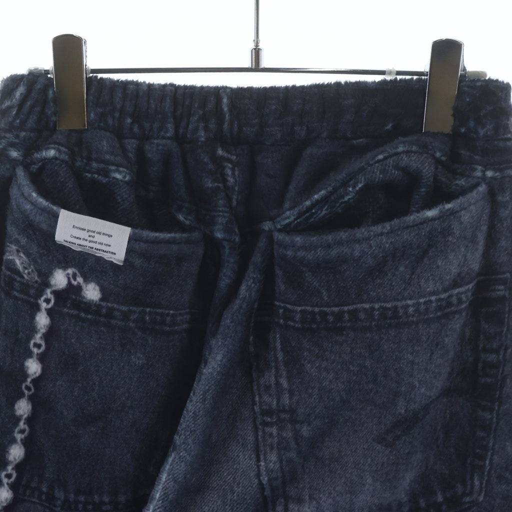TALKING ABOUT THE ABSTRACTION(トーキング アバウト ザ アブストラクション) 25AW FLEECE DENIM PRINT WIDE PANTS フリース デニム プリント ワイド ポリエステルパンツ ブラック 2526AW-PT-005
