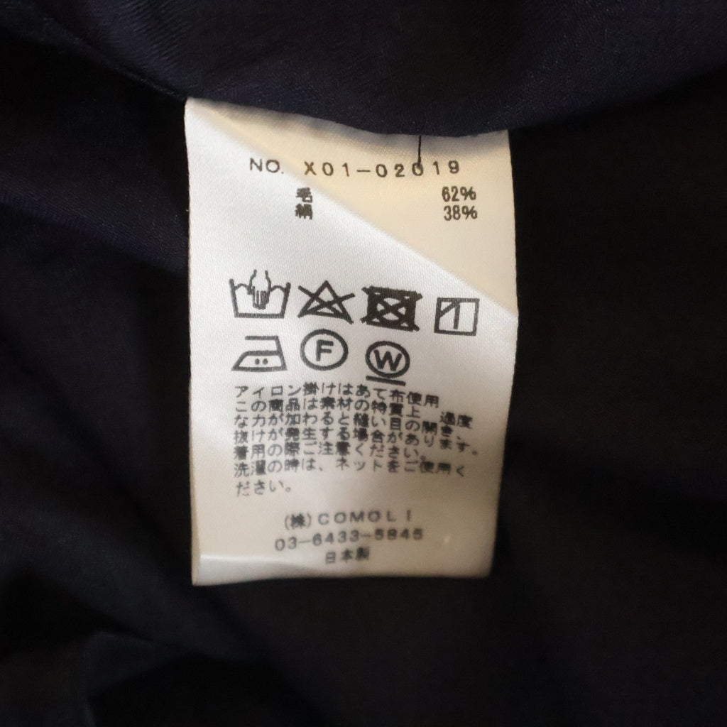 COMOLI(コモリ) 23SS シルク混 ウール 半袖 オープンカラーシャツ ネイビー X01-02019