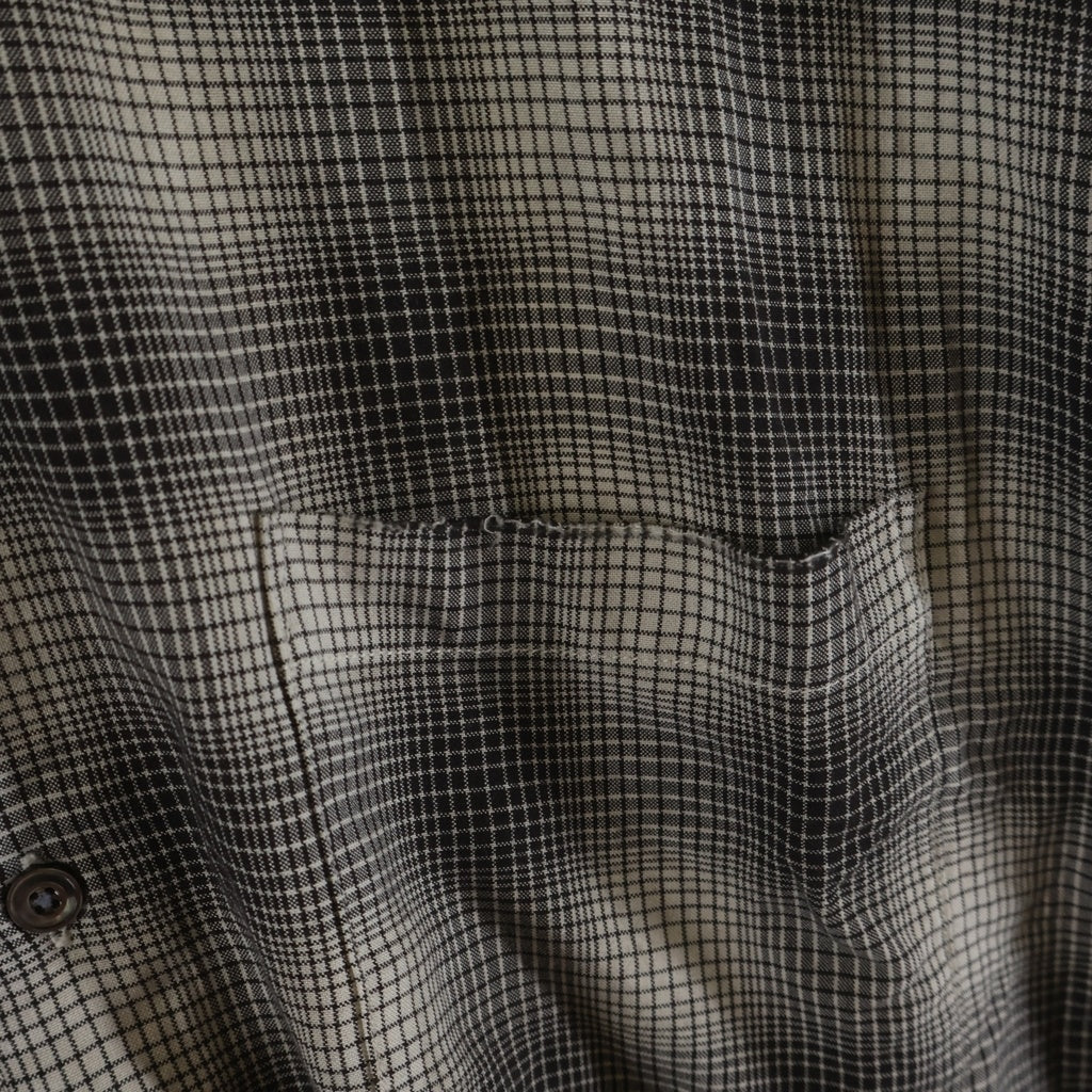 ANCELLM(アンセルム) 25SS OMBRECHECK SHIRT オンブレチェック レーヨン 長袖シャツ ブラック/ホワイト ANC-SH61-A
