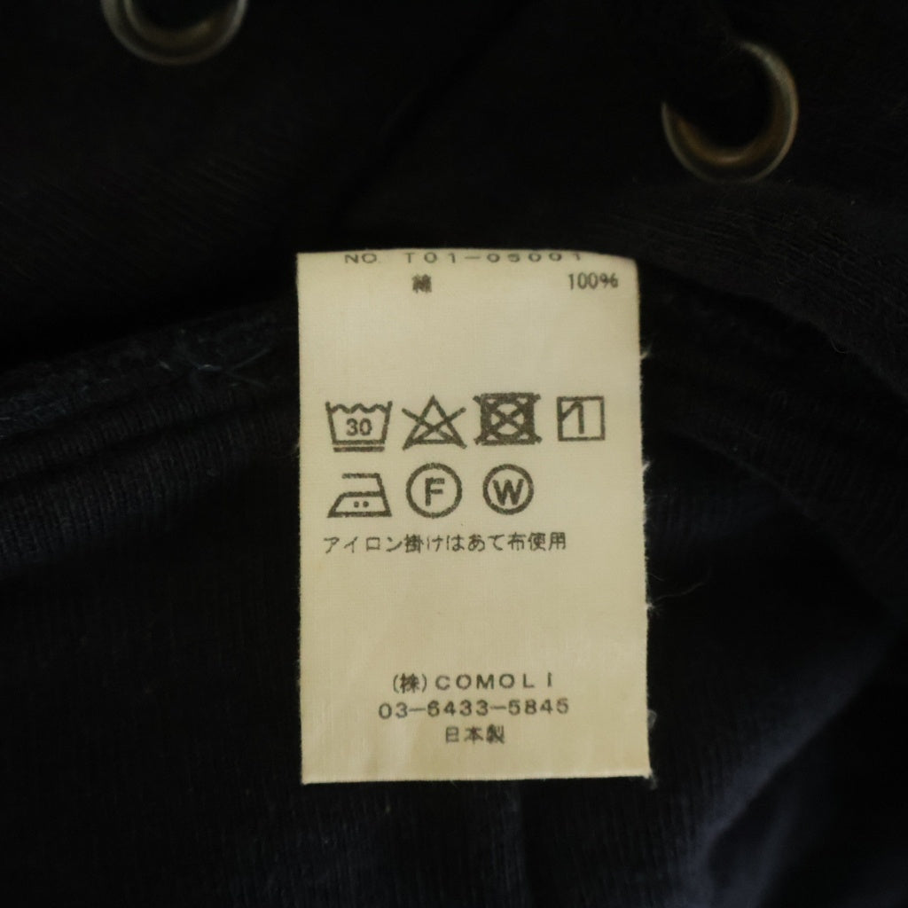 COMOLI(コモリ) 21SS コットン吊裏毛 プルオーバースウェットパーカー フーディー ブラック T01-05001