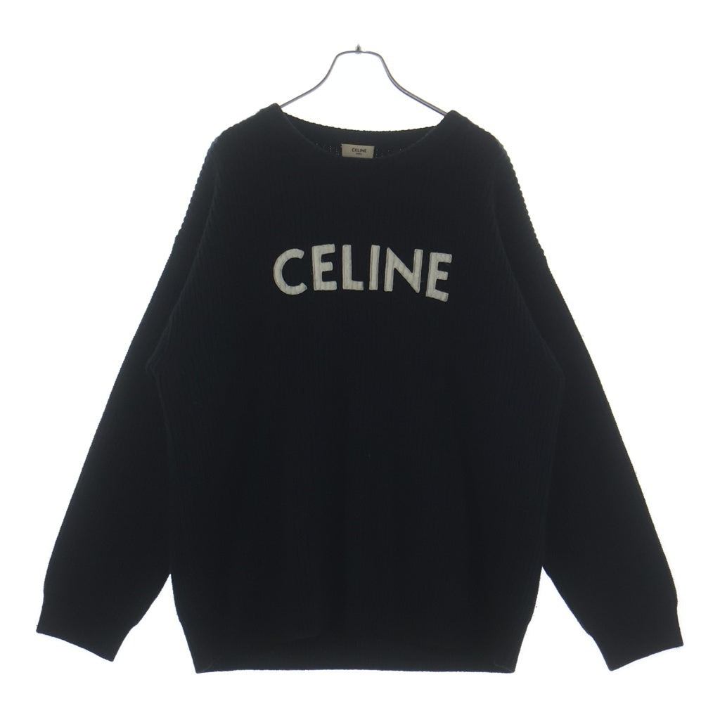 CELINE(セリーヌ) 21AW エディ期 ウール フロントロゴエンブロイダリー ローゲージ クルーネックニット セーター ブラック 2A19R205O