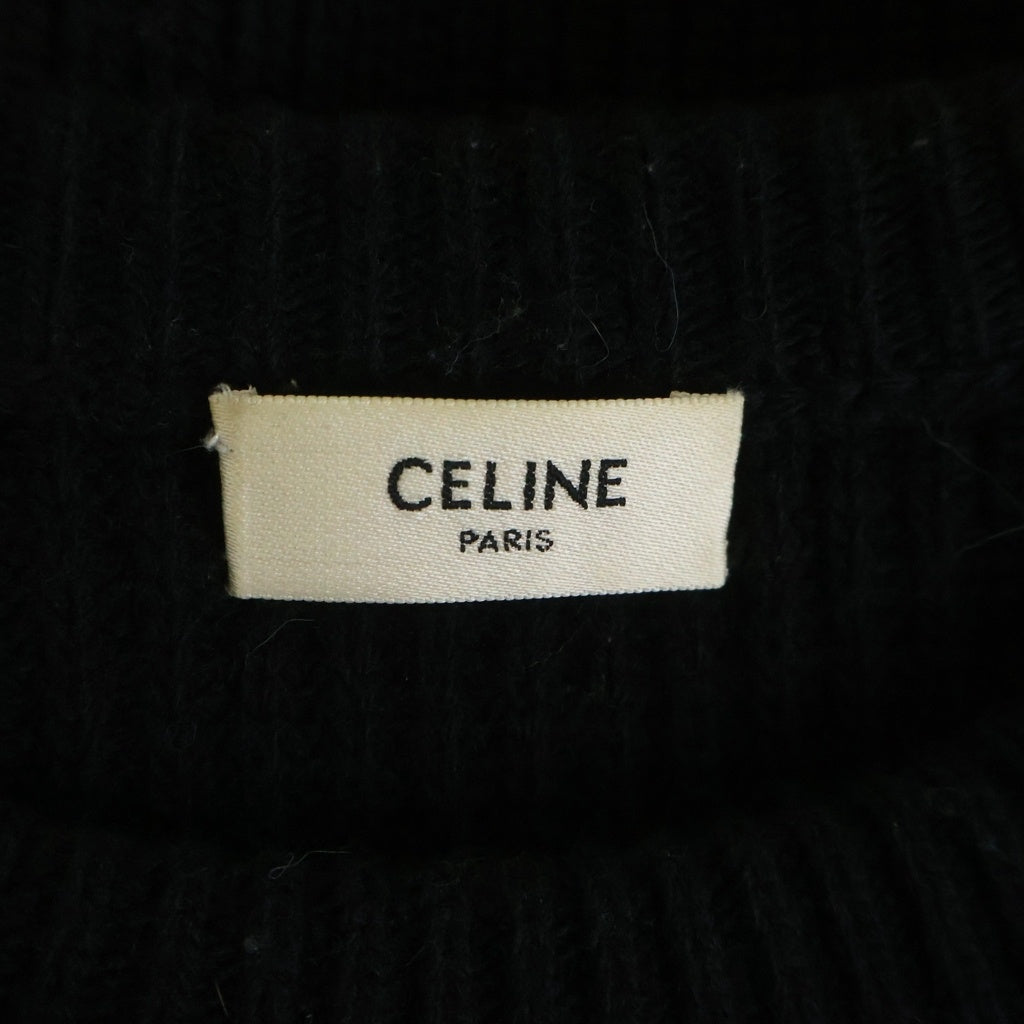 CELINE(セリーヌ) 21AW エディ期 ウール フロントロゴエンブロイダリー ローゲージ クルーネックニット セーター ブラック 2A19R205O