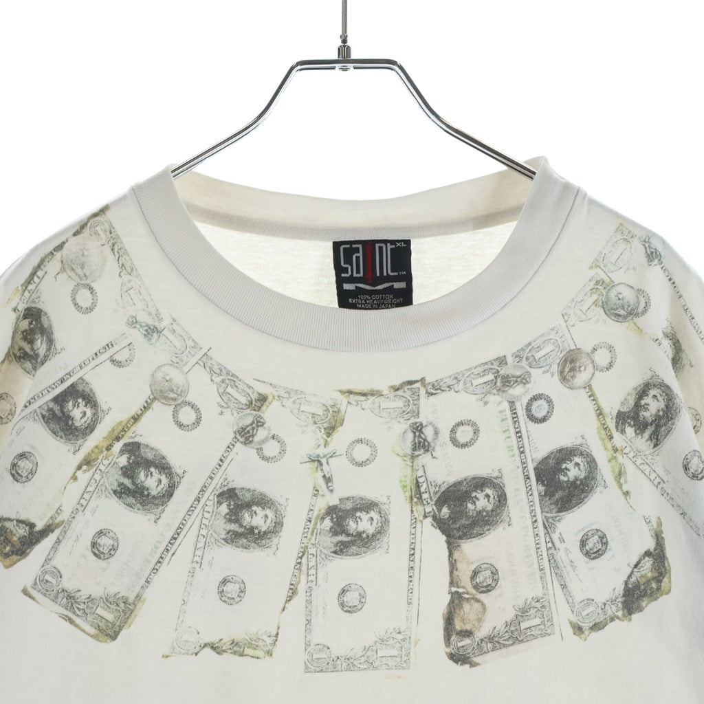 SAINT MICHAEL(セントマイケル) 24SS SS TEE MONEY マネープリント 両面プリントTシャツ 半袖クルーネックカットソー ホワイト SM-YS8-0000-010