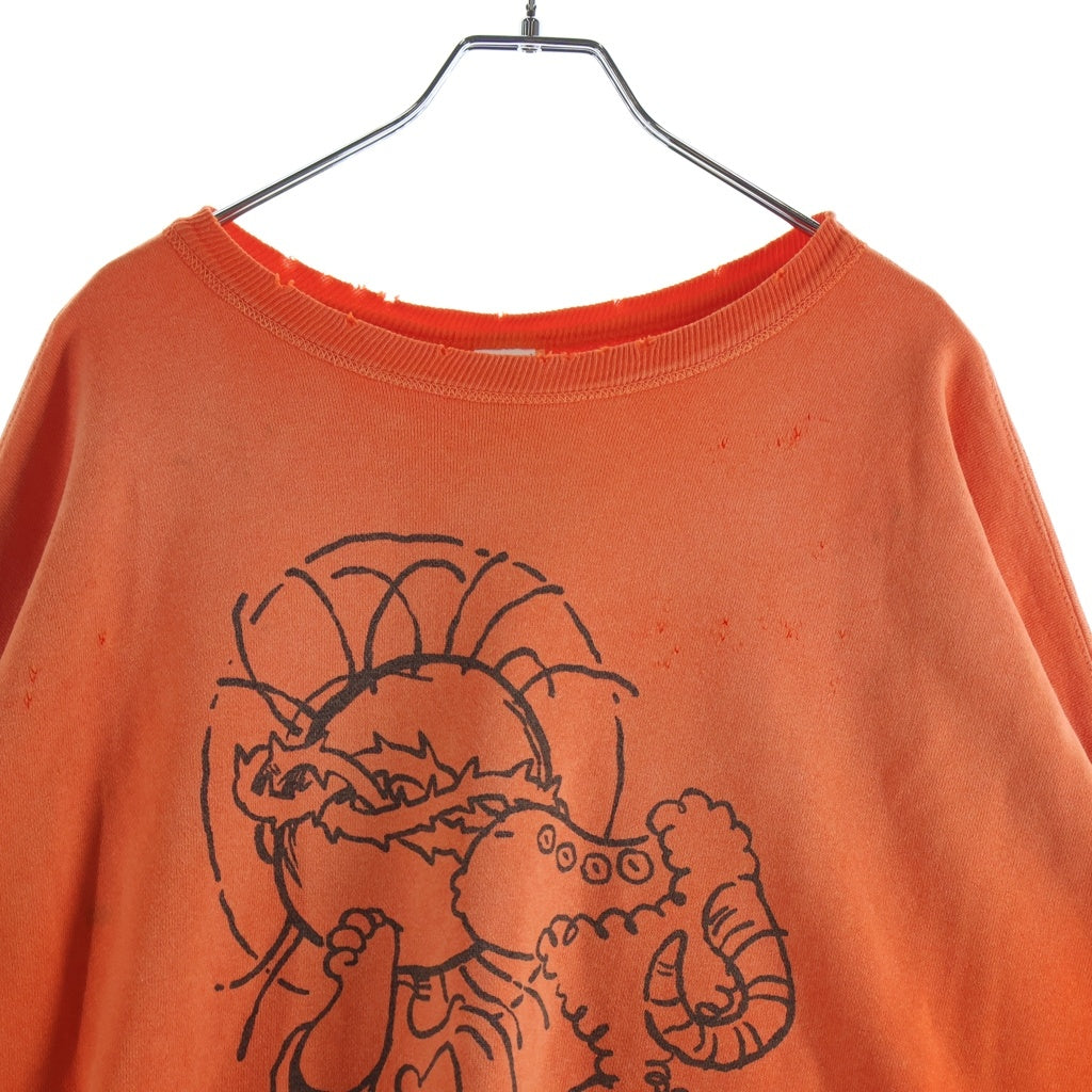 SAINT MICHAEL(セントマイケル) 24SS CRW SWEAT/JS & LMB ヴィンテージ加工 両面プリント 長袖クルーネックスウェットトレーナー オレンジ SM-YS8-0000-028
