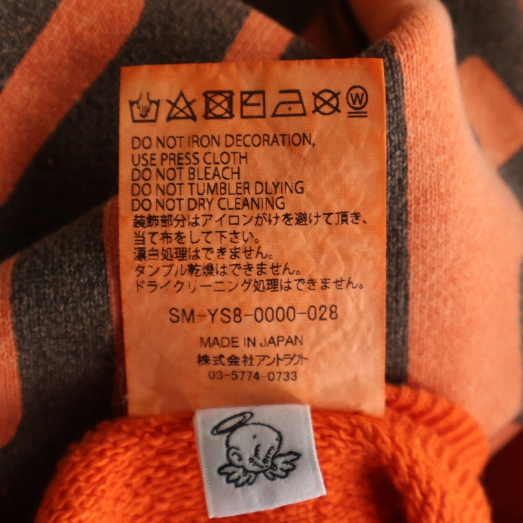SAINT MICHAEL(セントマイケル) 24SS CRW SWEAT/JS & LMB ヴィンテージ加工 両面プリント 長袖クルーネックスウェットトレーナー オレンジ SM-YS8-0000-028