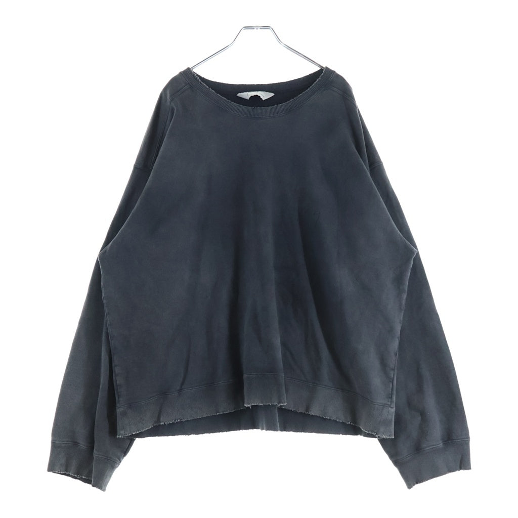 ANCELLM(アンセルム) EMBROIDERY UNEVEN OVER SWEAT SHIRT 胸ロゴ刺繍 ヴィンテージ加工 クルーネックスウェットトレーナー グレー ANC-CT64