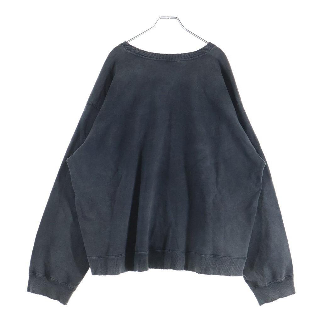 ANCELLM(アンセルム) EMBROIDERY UNEVEN OVER SWEAT SHIRT 胸ロゴ刺繍 ヴィンテージ加工 クルーネックスウェットトレーナー グレー ANC-CT64