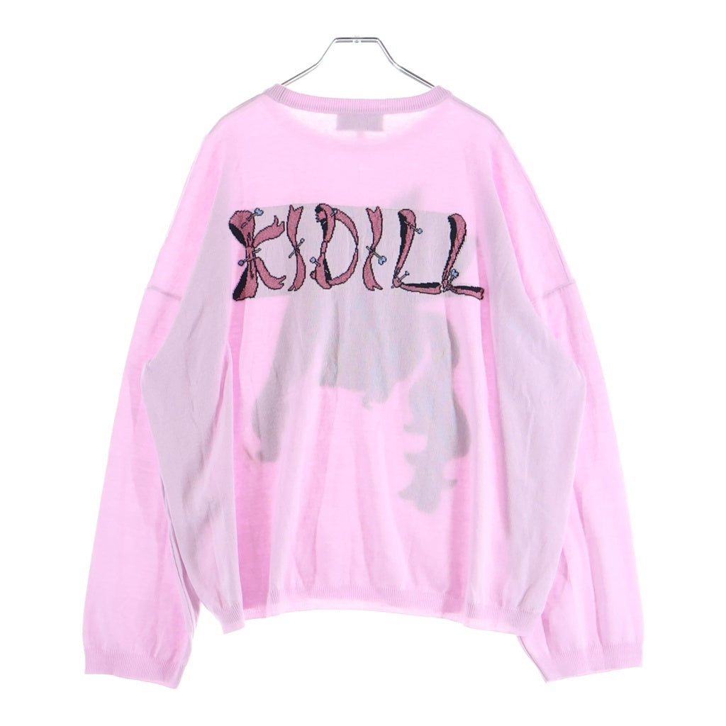 KIDILL(キディル) 26SS CYBER PUNK GIRL INTARSIA PULLOVER KNIT サイバーパンクガール フロント刺繍 アクリルコットンニットセーター ピンク KL1094