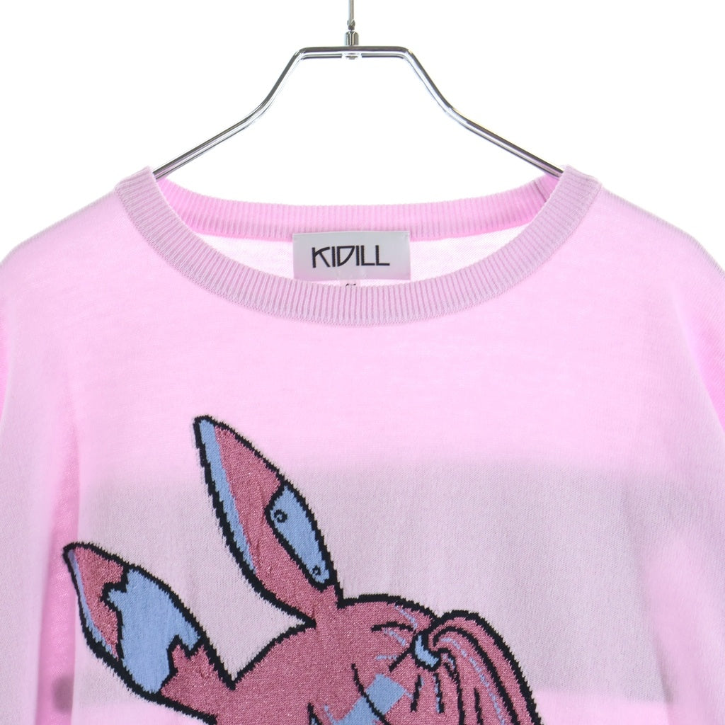 KIDILL(キディル) 26SS CYBER PUNK GIRL INTARSIA PULLOVER KNIT サイバーパンクガール フロント刺繍 アクリルコットンニットセーター ピンク KL1094