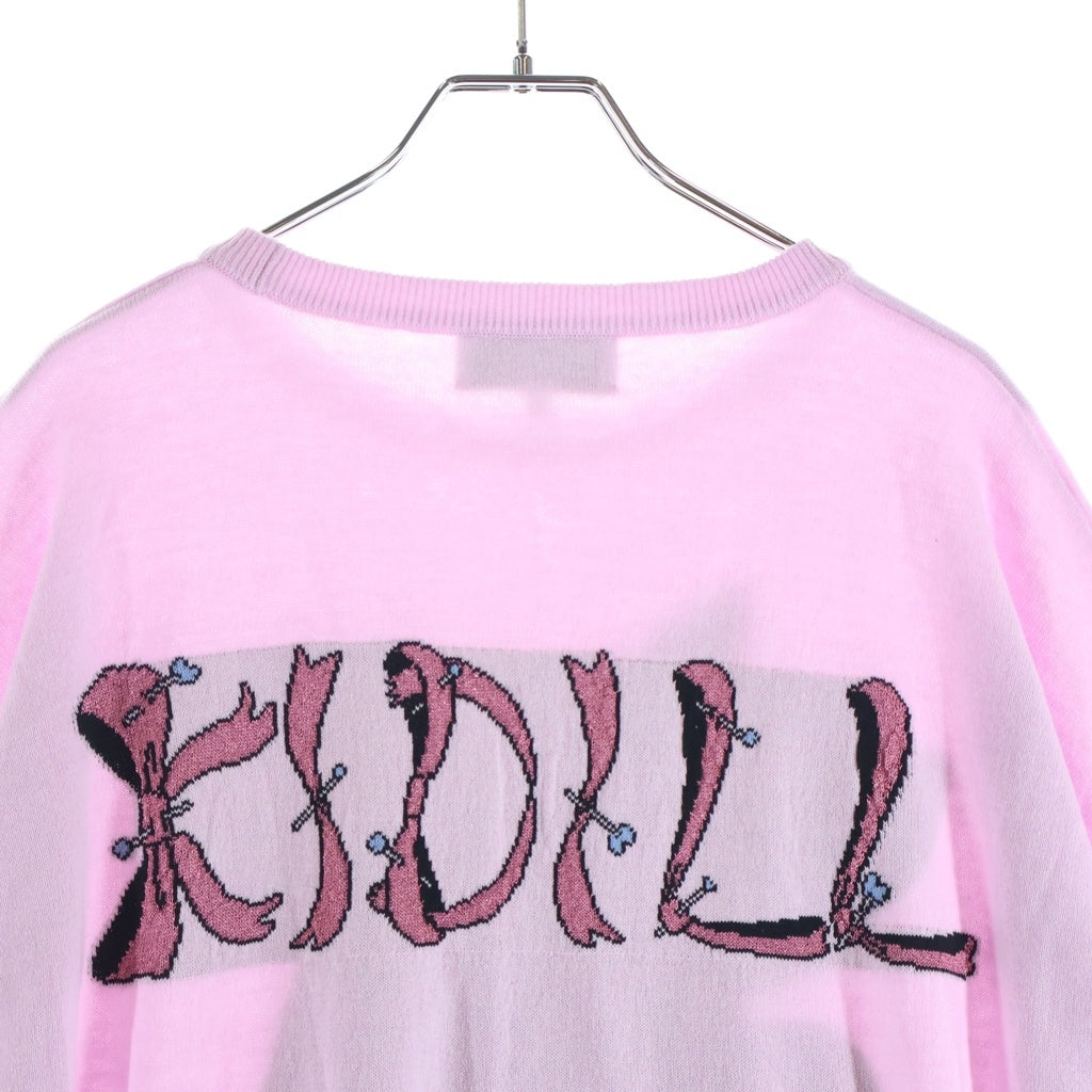 KIDILL(キディル) 26SS CYBER PUNK GIRL INTARSIA PULLOVER KNIT サイバーパンクガール フロント刺繍 アクリルコットンニットセーター ピンク KL1094