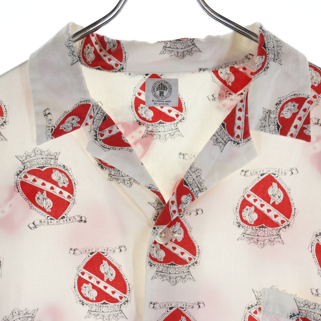 SAINT MICHAEL(セントマイケル) 21SS PJ SHIRT_heart ハート総柄 シルク混 長袖パジャマシャツ ホワイト/レッド SM-S21-0000-031