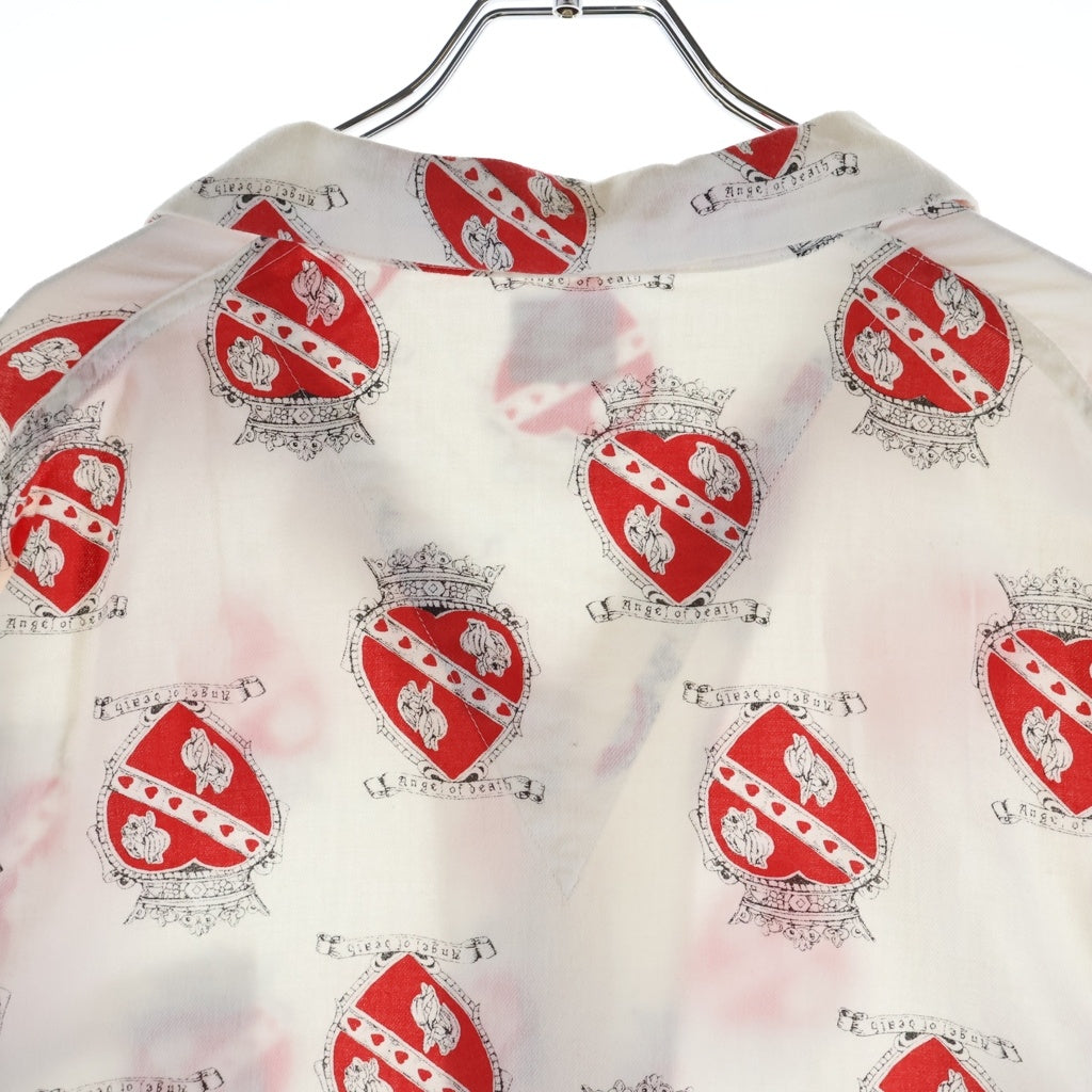 SAINT MICHAEL(セントマイケル) 21SS PJ SHIRT_heart ハート総柄 シルク混 長袖パジャマシャツ ホワイト/レッド SM-S21-0000-031