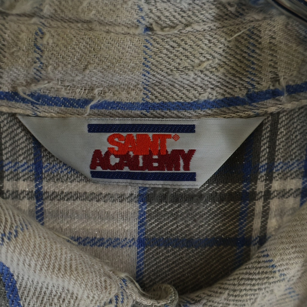 SAINT MICHAEL(セントマイケル) 22AW ×Shermer Academy FRANNEL SHIRT シャーマーアカデミー ダメージ加工 チェック柄 長袖コットンフランネルシャツ グレー/ブルー SM-A22-0000-061