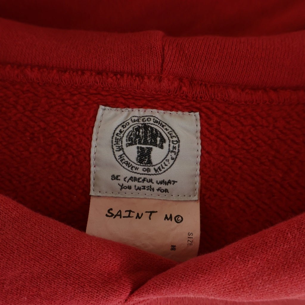 SAINT MICHAEL(セントマイケル) 22SS ANGEL HOODIE ヴィンテージ加工 エンジェルプリント プルオーバースウェットパーカー フーディー レッド SM-S22-0000-042
