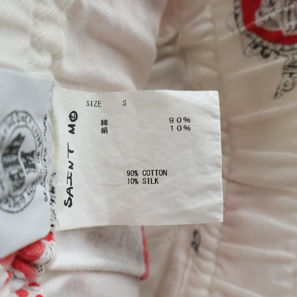 SAINT MICHAEL(セントマイケル) 21SS PJ PANTS_heart ハート総柄 シルク混 コットンパジャマパンツ ホワイト/レッド SM-S21-0000-032