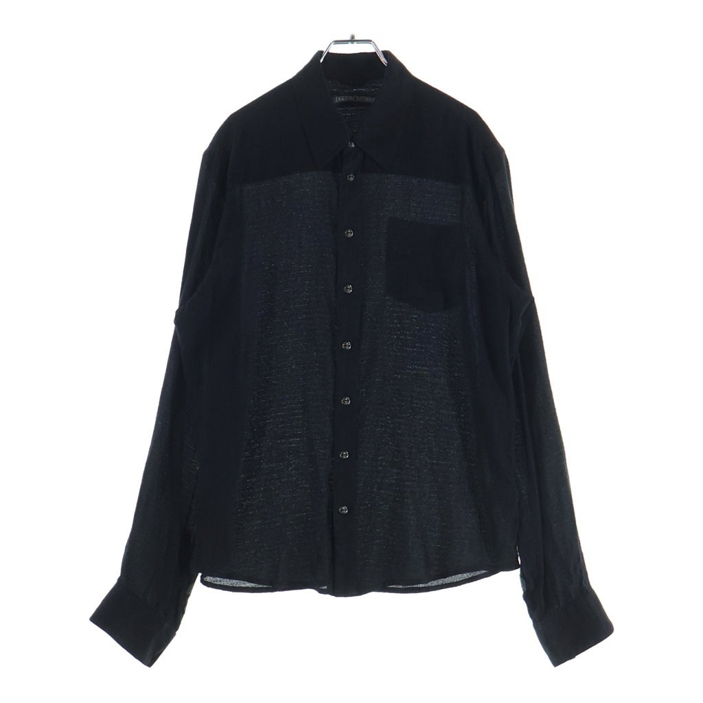 CHROME HEARTS(クロムハーツ) シルク BSフレアボタン レザーパッチ 長袖シャツ ブラック