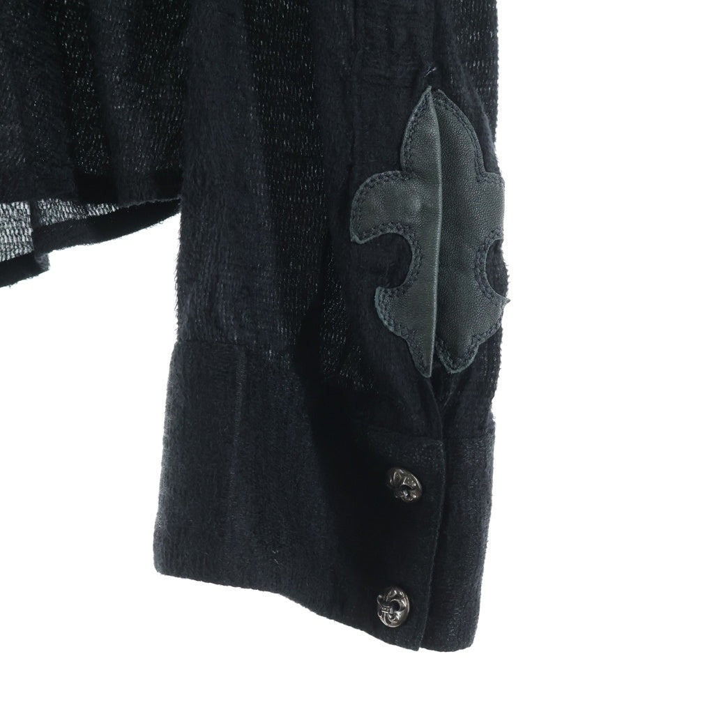 CHROME HEARTS(クロムハーツ) シルク BSフレアボタン レザーパッチ 長袖シャツ ブラック