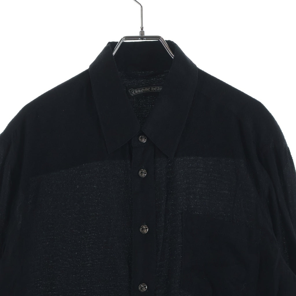 CHROME HEARTS(クロムハーツ) シルク BSフレアボタン レザーパッチ 長袖シャツ ブラック