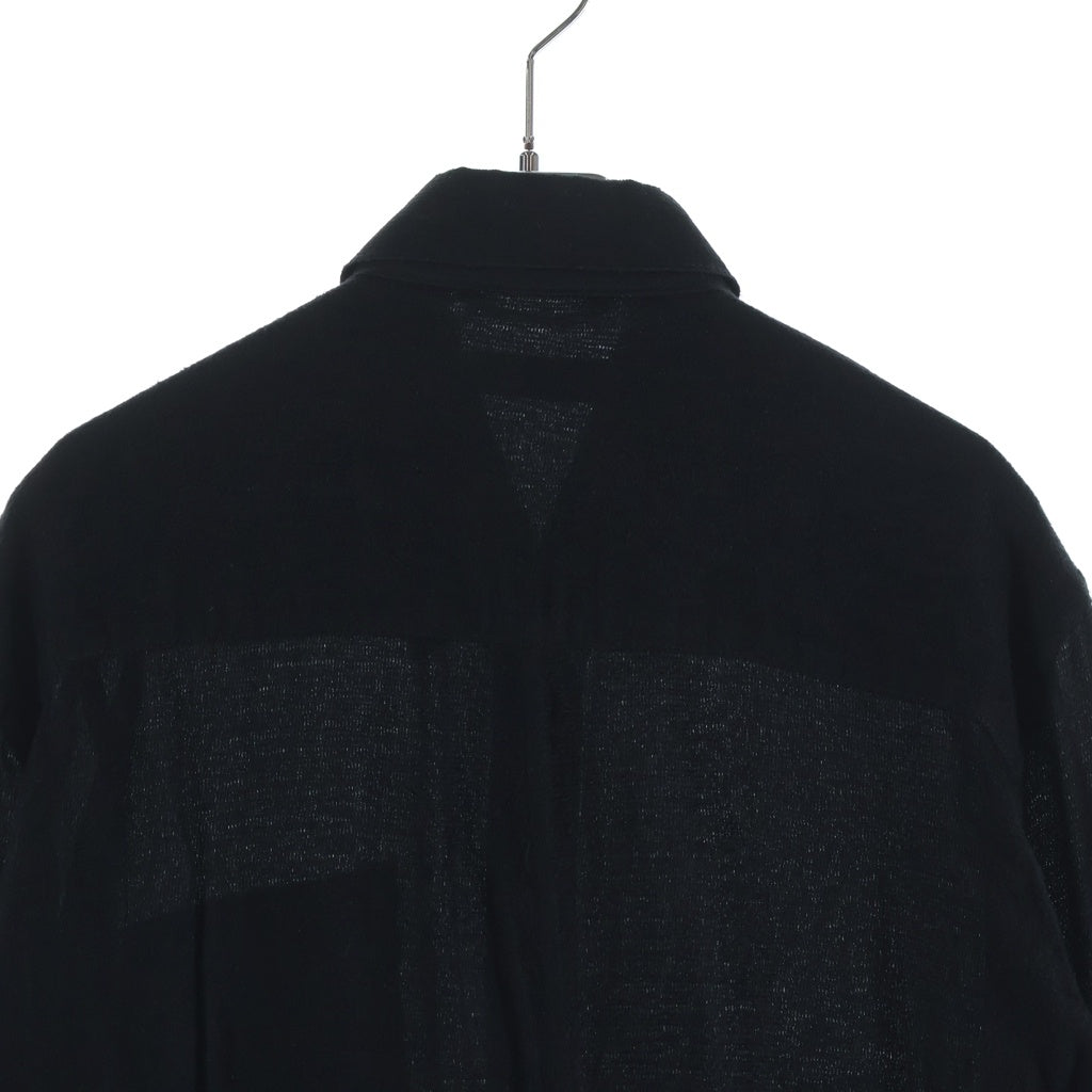CHROME HEARTS(クロムハーツ) シルク BSフレアボタン レザーパッチ 長袖シャツ ブラック