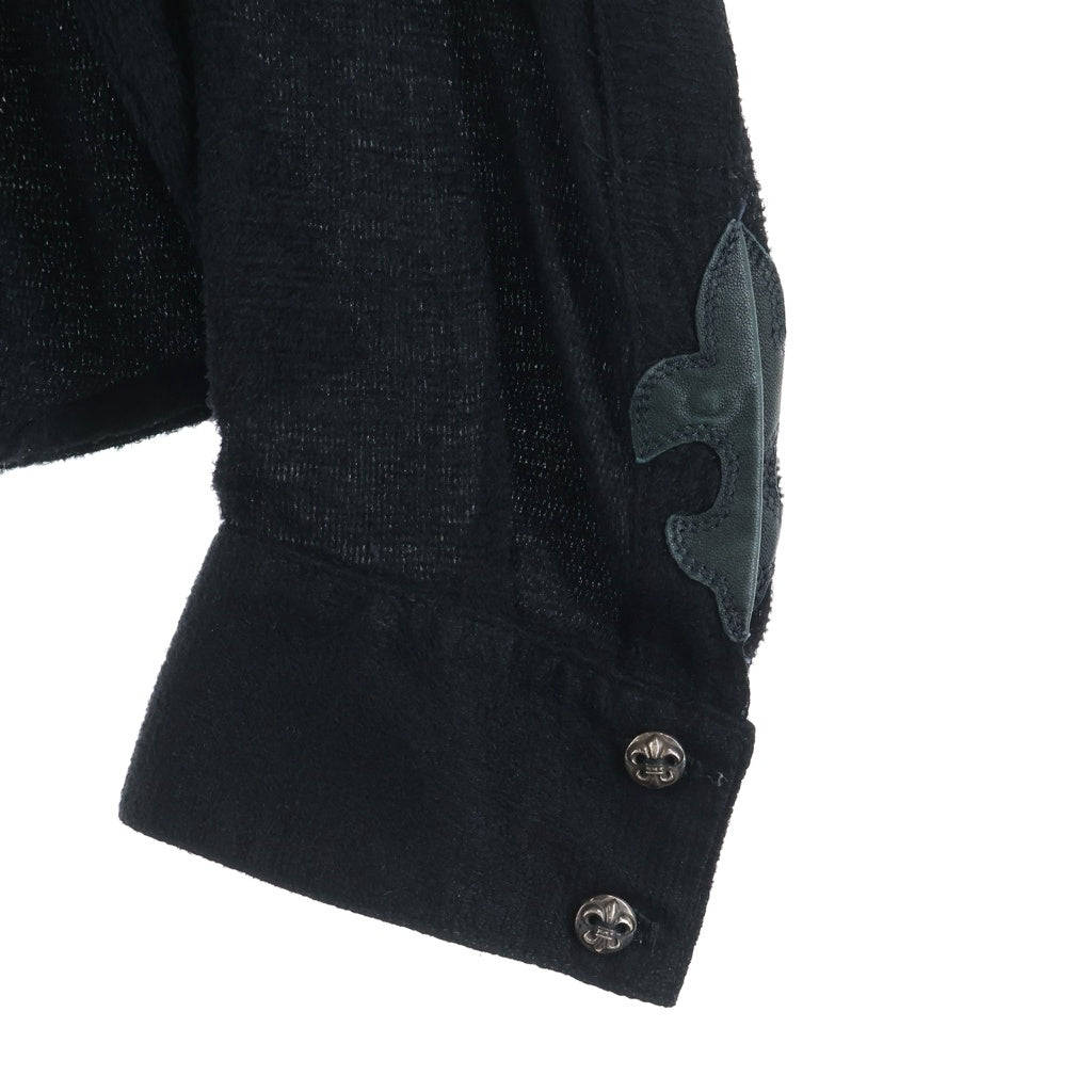 CHROME HEARTS(クロムハーツ) シルク BSフレアボタン レザーパッチ 長袖シャツ ブラック