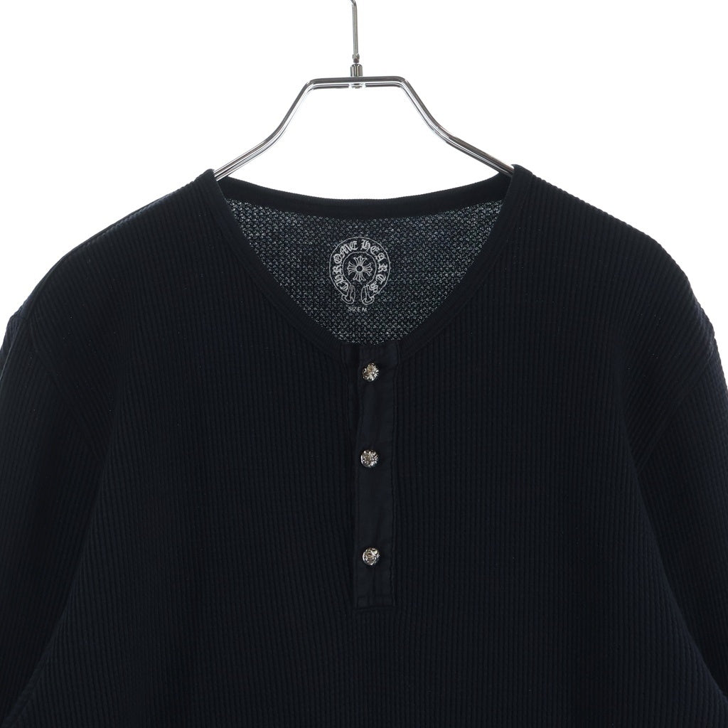 CHROME HEARTS(クロムハーツ) LS HNLY ロゴバックプリント ヘンリーネック 長袖サーマルTシャツ カットソー ブラック