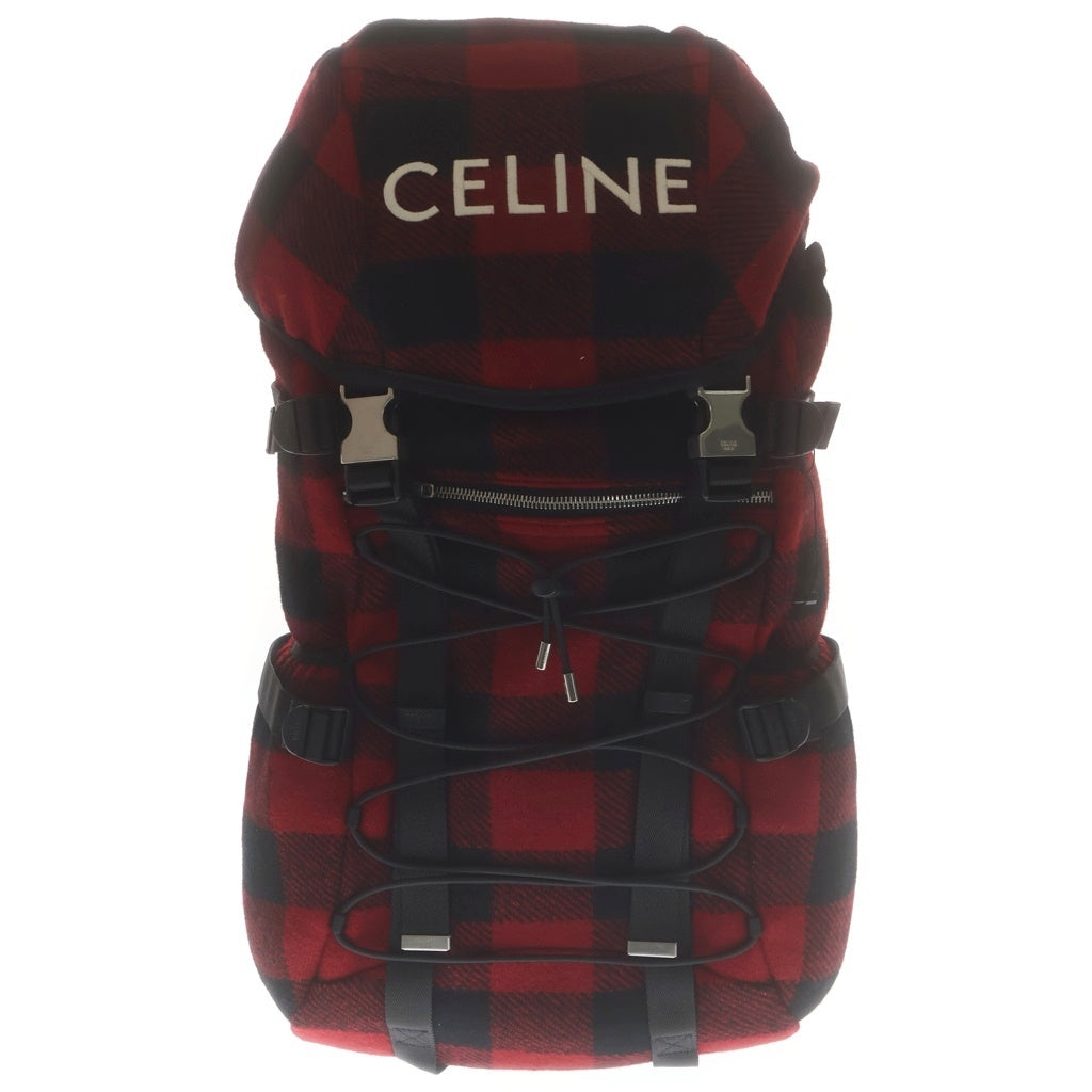 CELINE(セリーヌ) ロゴ刺繍 チェック柄 ウールバックパック リュックサック レッド/ブラック 197072D06.27NO レディース