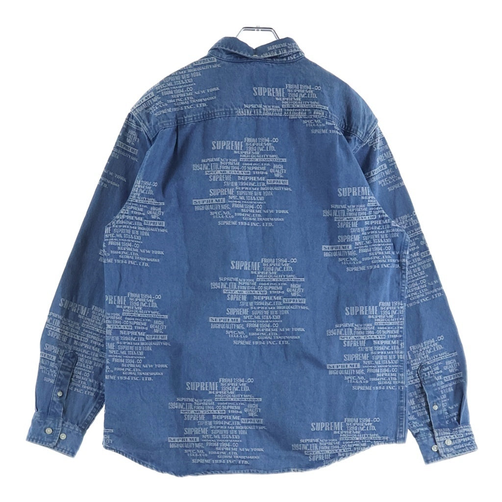 SUPREME(シュプリーム) 23SS Trademark Jacquard Denim Shirt トレードマーク ジャガード デニム長袖シャツ インディゴ