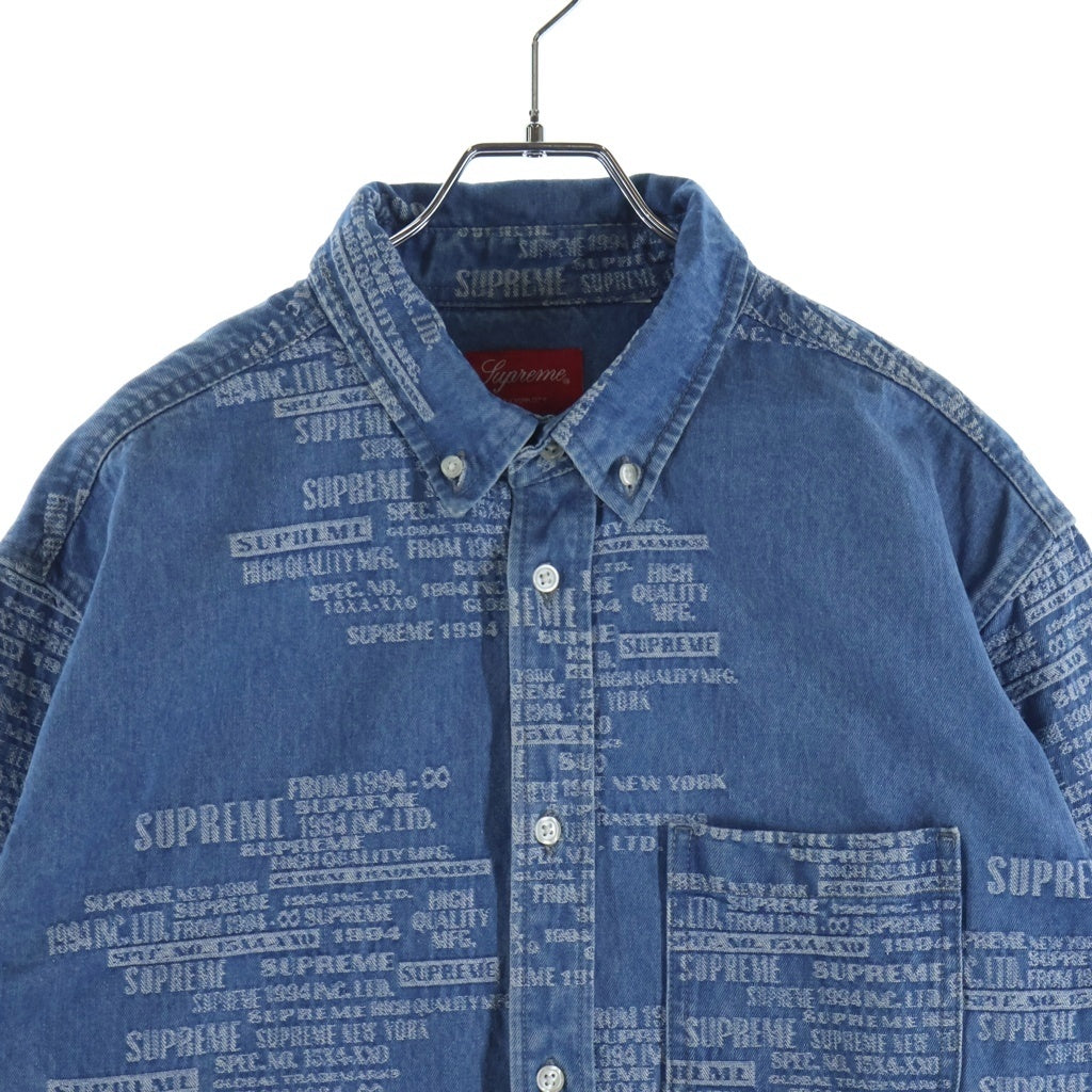 SUPREME(シュプリーム) 23SS Trademark Jacquard Denim Shirt トレードマーク ジャガード デニム長袖シャツ インディゴ
