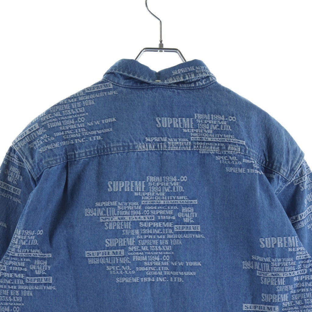 SUPREME(シュプリーム) 23SS Trademark Jacquard Denim Shirt トレードマーク ジャガード デニム長袖シャツ インディゴ