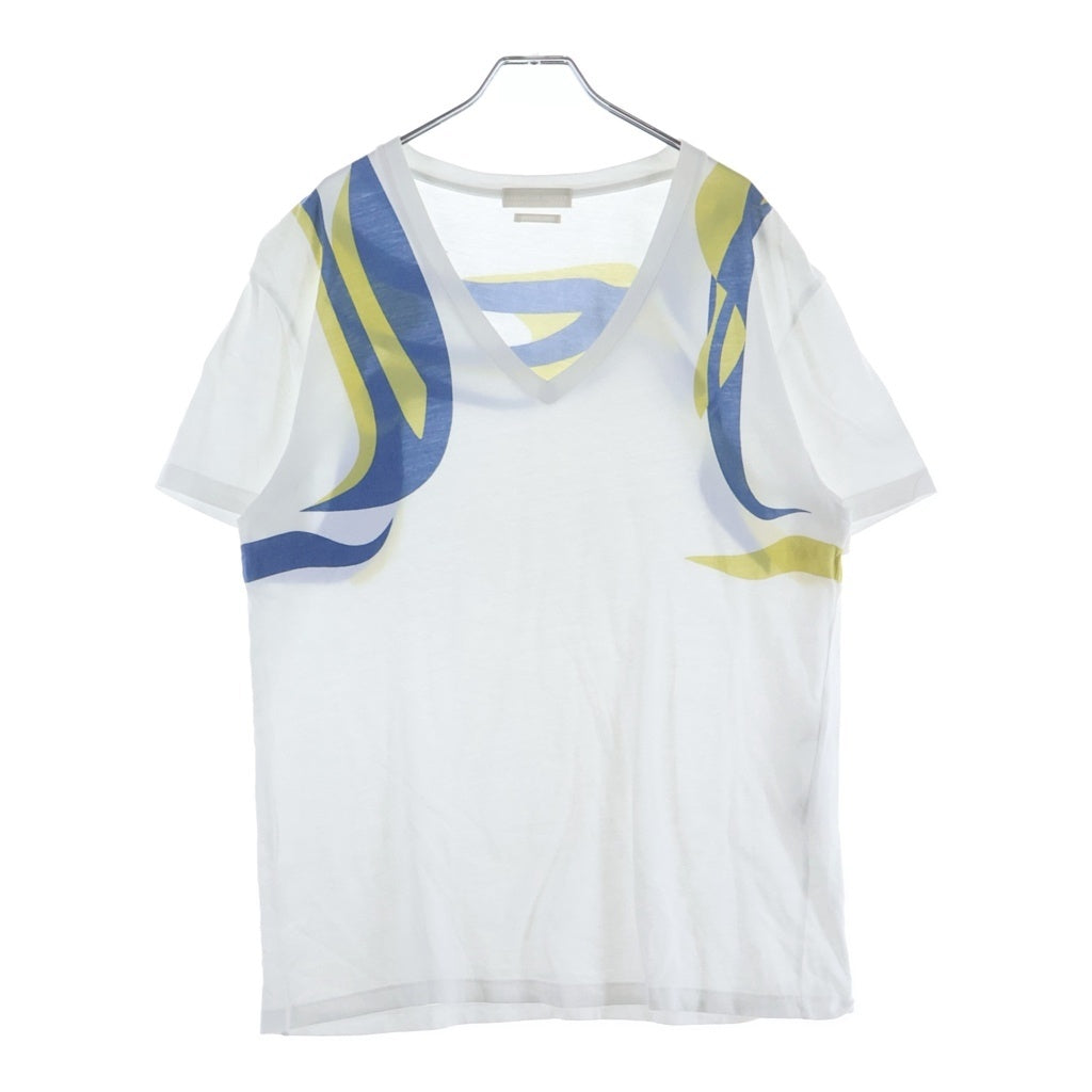 Alexander McQueen(アレキサンダーマックイーン) 14SS 歌舞伎デザインプリント Vネック 半袖Tシャツ カットソー ホワイト 354294 QEZ66