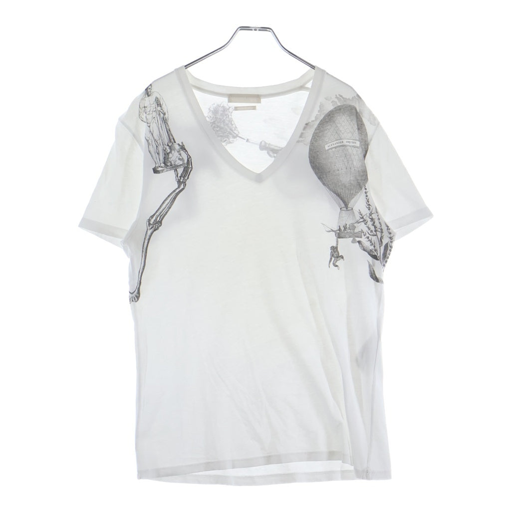 Alexander McQueen(アレキサンダーマックイーン) イタリア製 グラフィックアートプリント Vネック 半袖Tシャツ カットソー ホワイト 387902 QFZ61